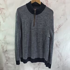 Untuckit Sweater Mens Large Blue Quarter Zip Mock Neck Extrafine Merino Wool
